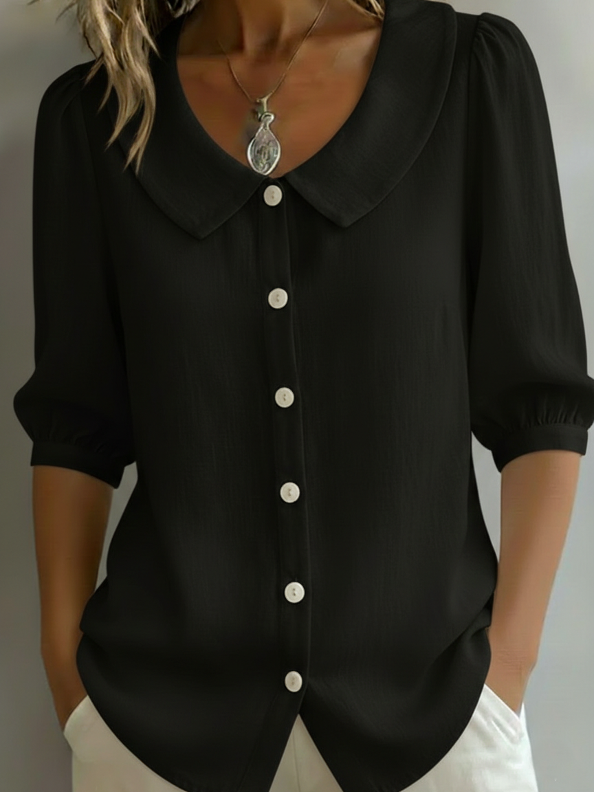 Retro Peter Pan Collar Button-up Cotton Shirt