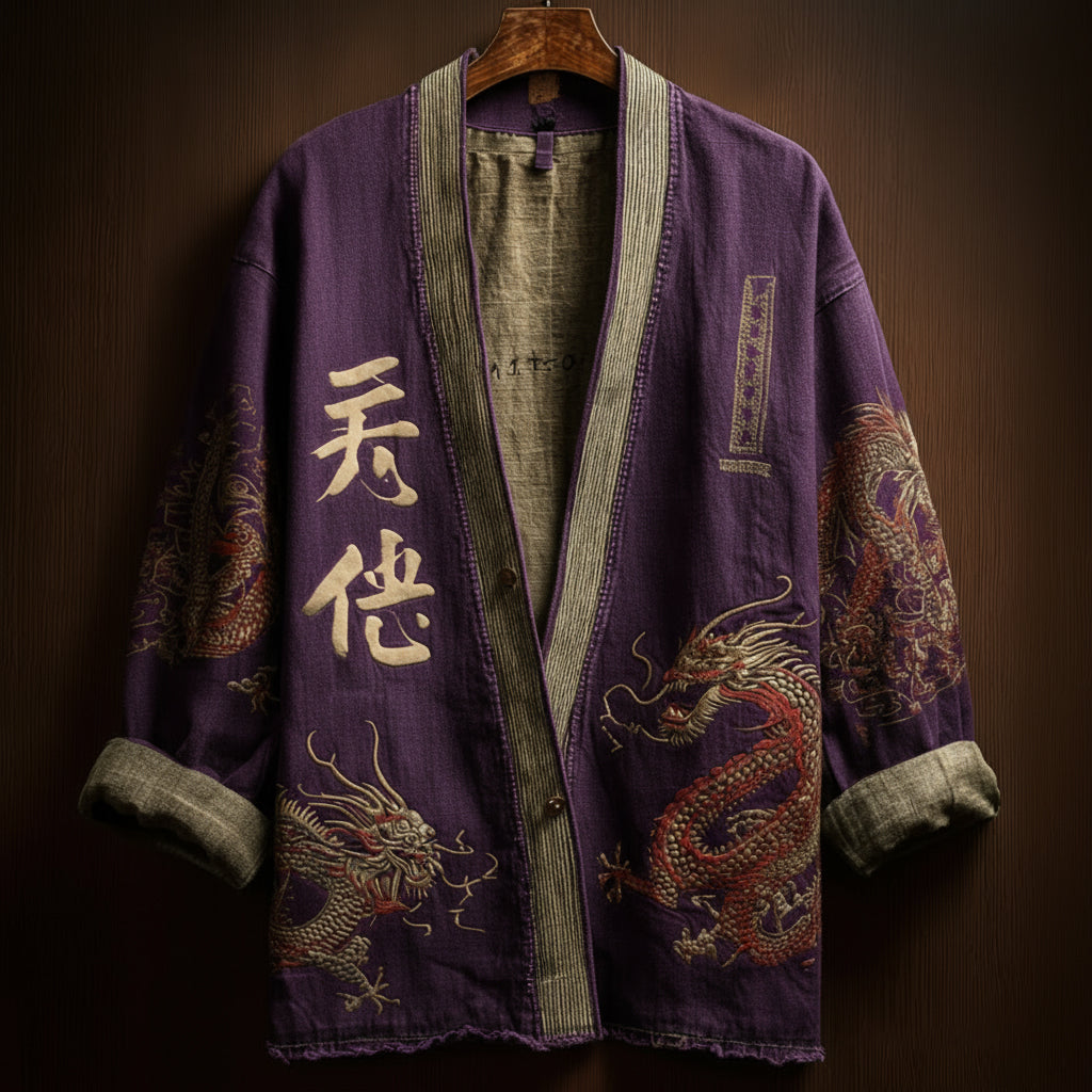Japanese Art Style Men's Casual Cotton And Linen Cardigan