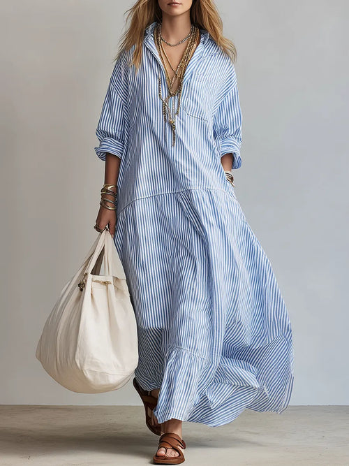 Blue Stripe Relaxed Shirt Maxi Dress