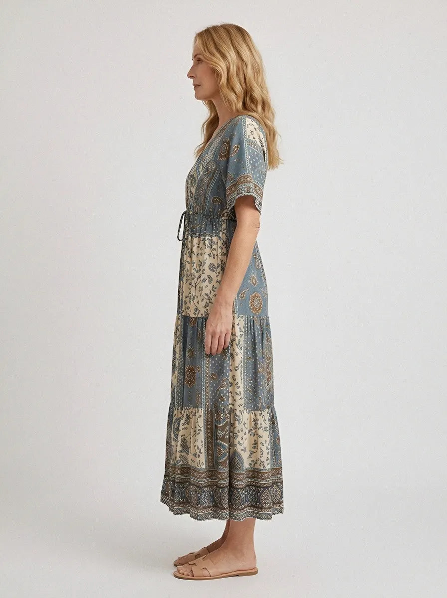 Women's Bohemian V-Neck Paisley Floral Printed Maxi Dress