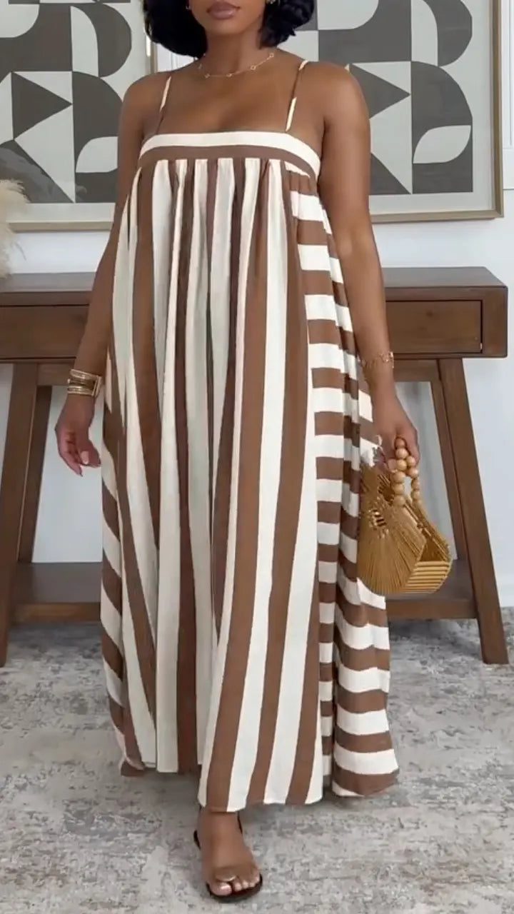 Vertical Striped Spaghetti Strap Maxi Dress