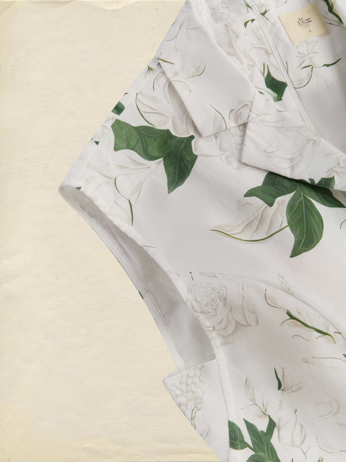 Maxi Cotton Dress, Cap Sleeves, Shawl Collar, Floral, Pocket Design, Vintage, White