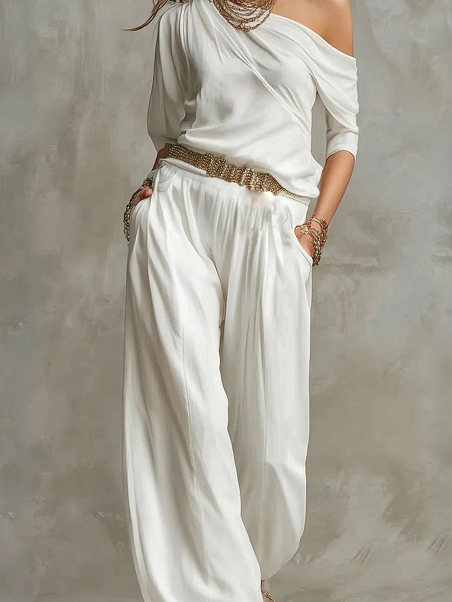 Bohemian White Off Shoulder Suit