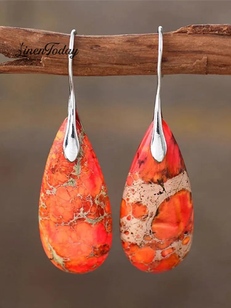Women's Natural Teardrop Shape Emperor Stone Earrings