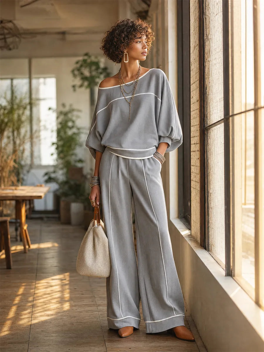 Minimal Grey Contrast Trim Two Piece Set