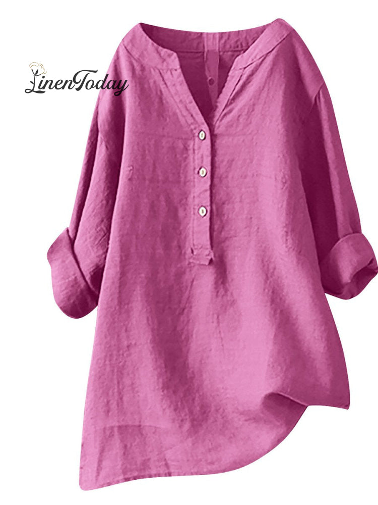 Women's  Retro Cotton And Linen Casual Shirt