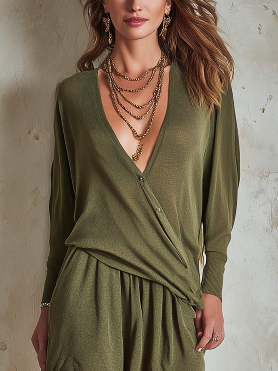 Bohemian style soft olive green suit