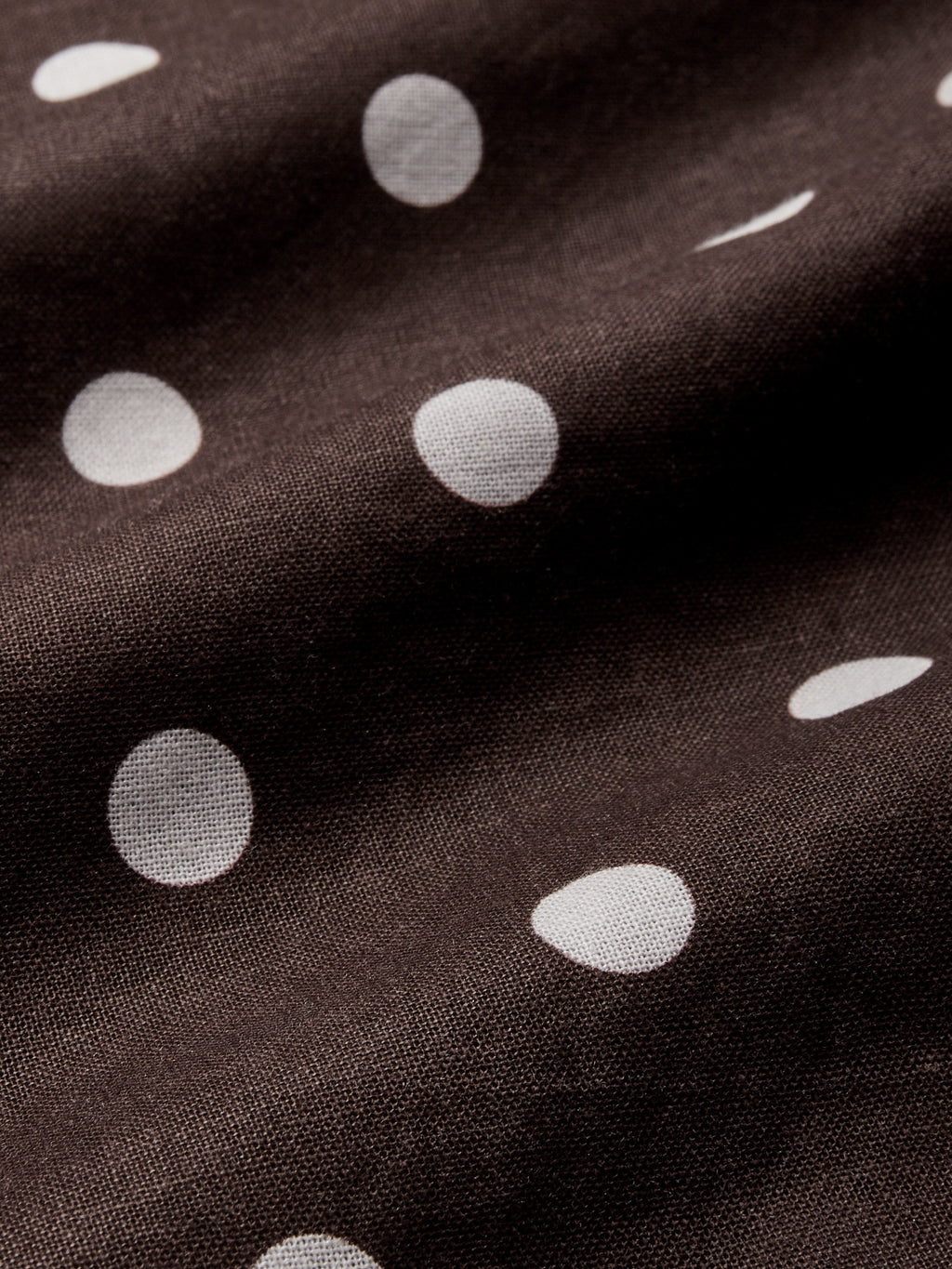 Maxi Linen Dress, Long Sleeves, V Neck, Polka Dots, Belt Design, French Vintage, Coffee