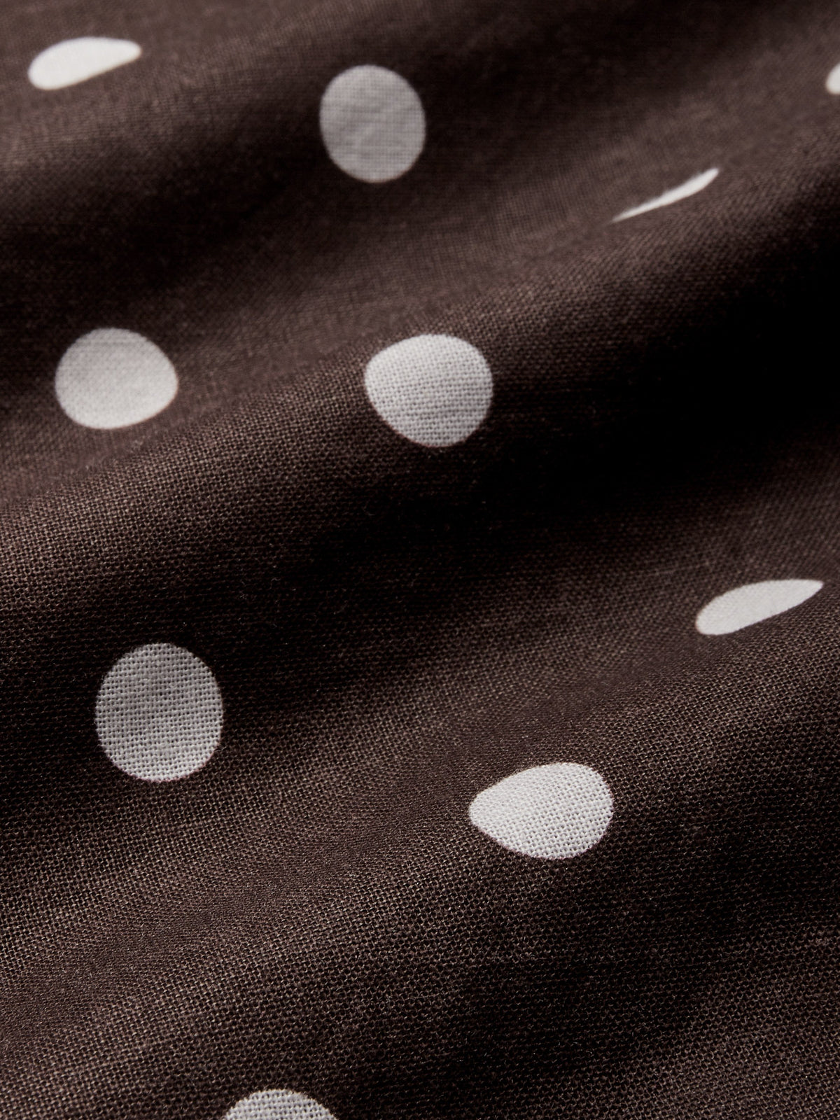Maxi Linen Dress, Long Sleeves, V Neck, Polka Dots, Belt Design, French Vintage, Coffee
