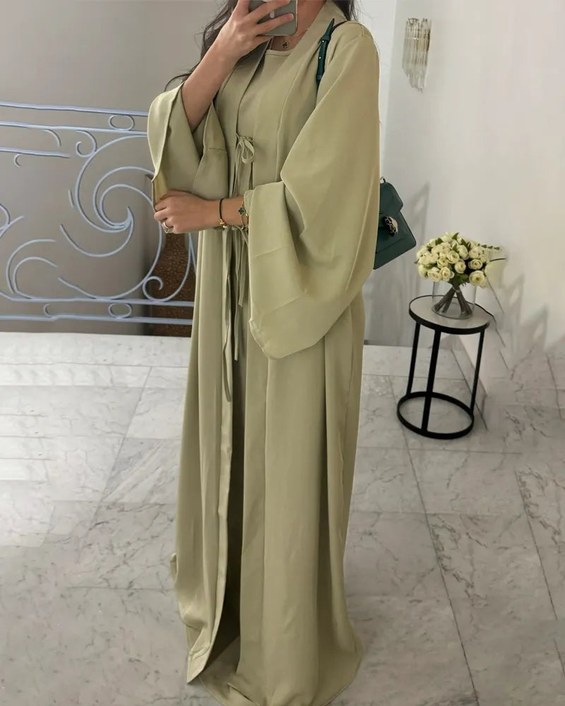 Elegant Sleeveless Dress & Lace-Up Cardigan Two-Piece Set