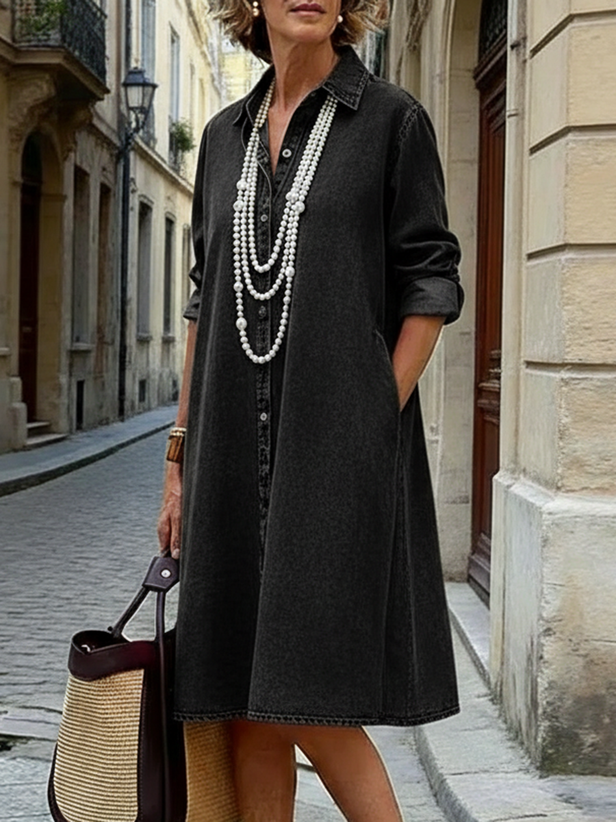 Cozy 100% Cotton Denim Shirt Dress
