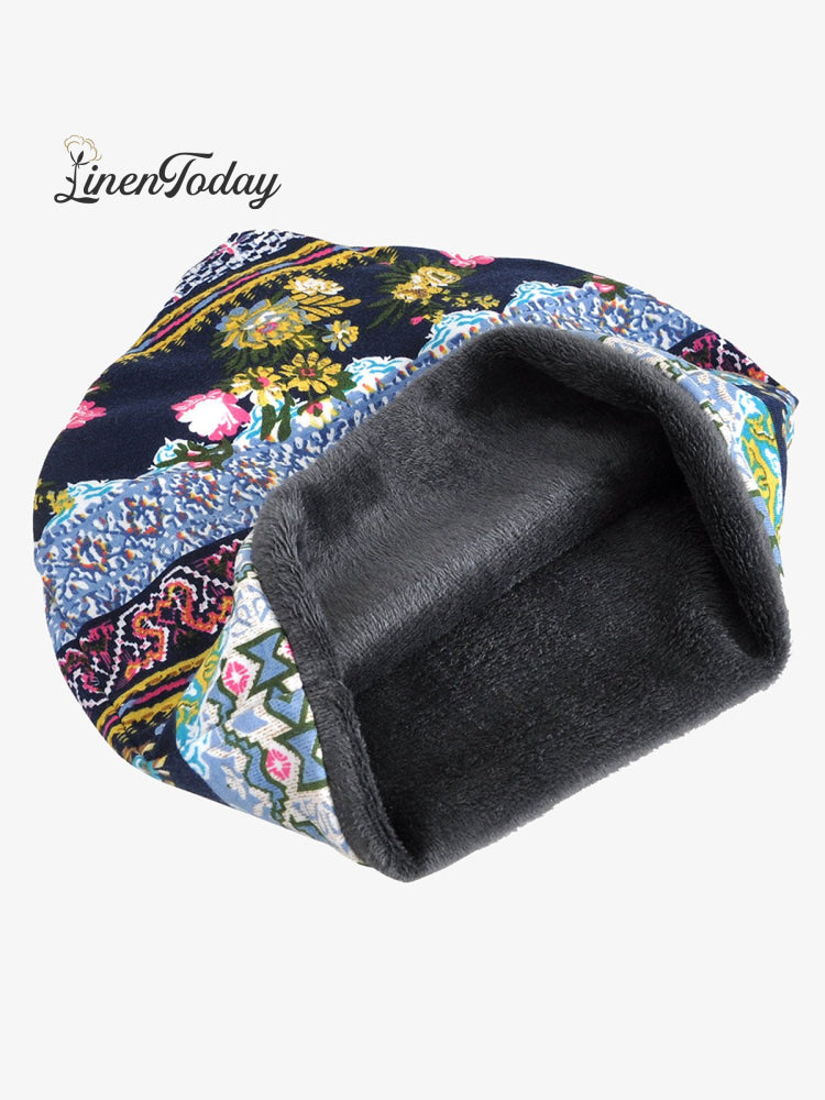 Retro Tribal Printed Cotton Fleece Dual Use Scarf Beanie Hat