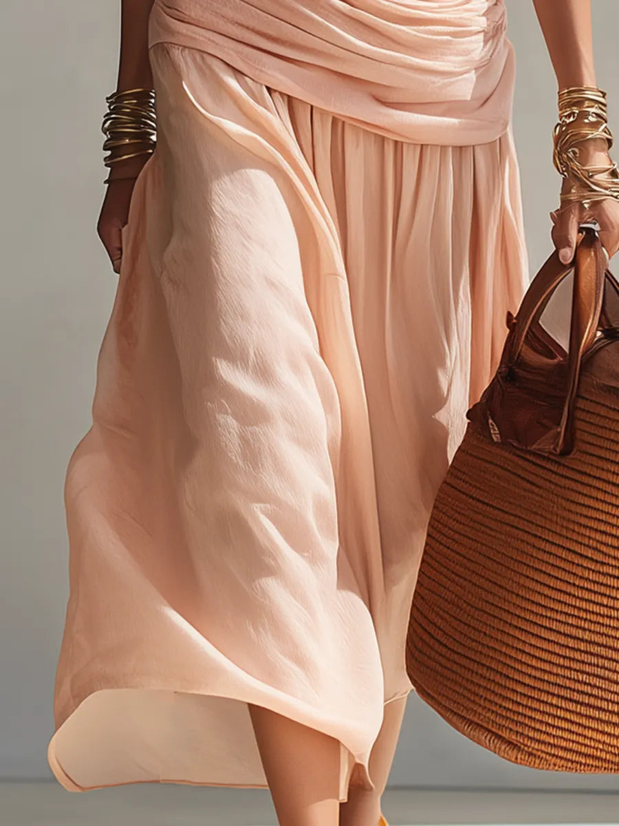 Soft Draped Top & Ruched Midi Skirt Set