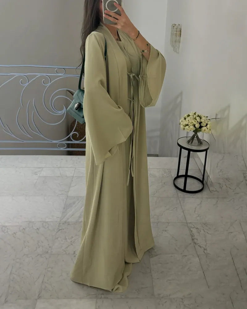 Elegant Sleeveless Dress & Lace-Up Cardigan Two-Piece Set