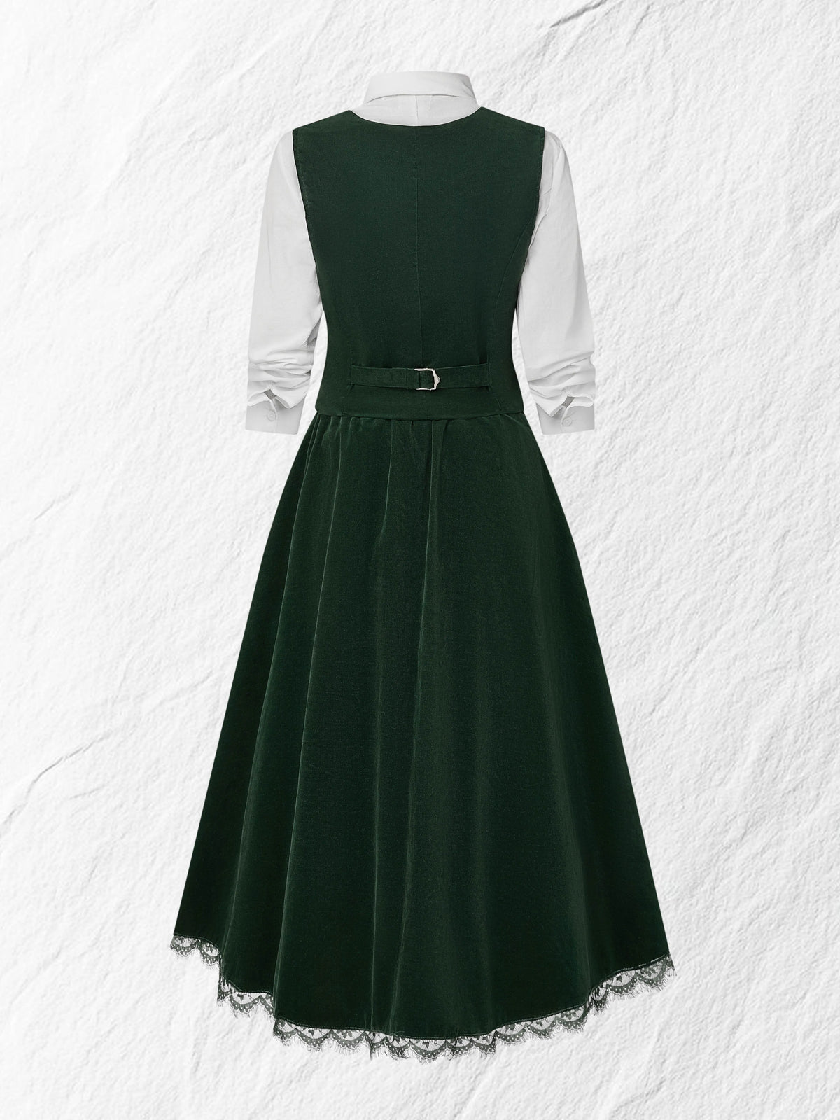 Midi Cotton Skirt (Shirt and Vest Not Included), Plain, Pocket Design, Vintage, Green