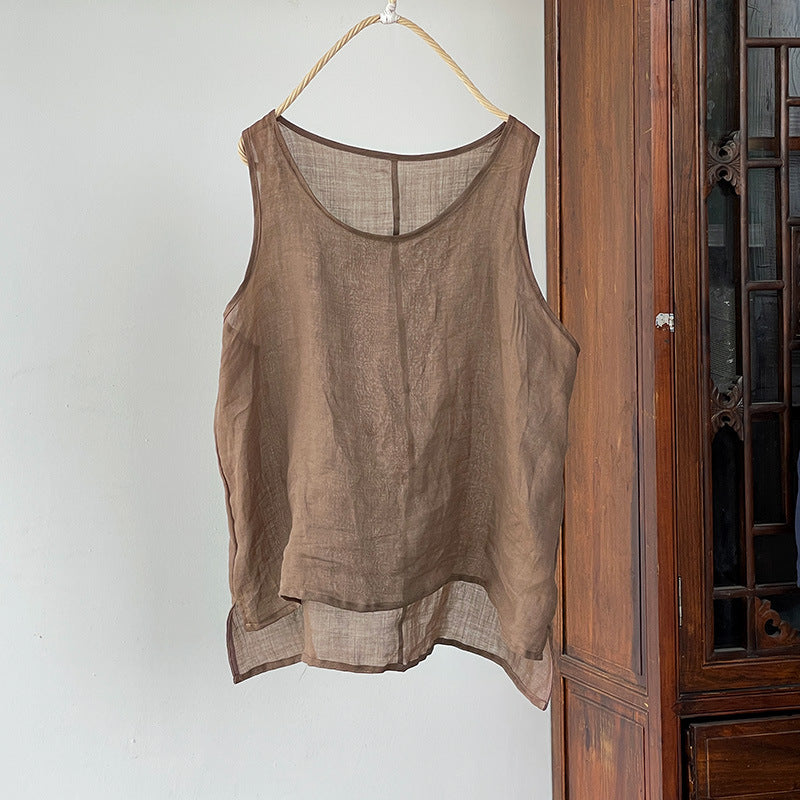 Women's Casual Solid Color Loose Linen Vest