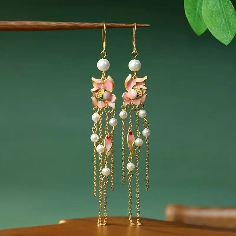 Vintage Alloy Pearl Rose Earrings