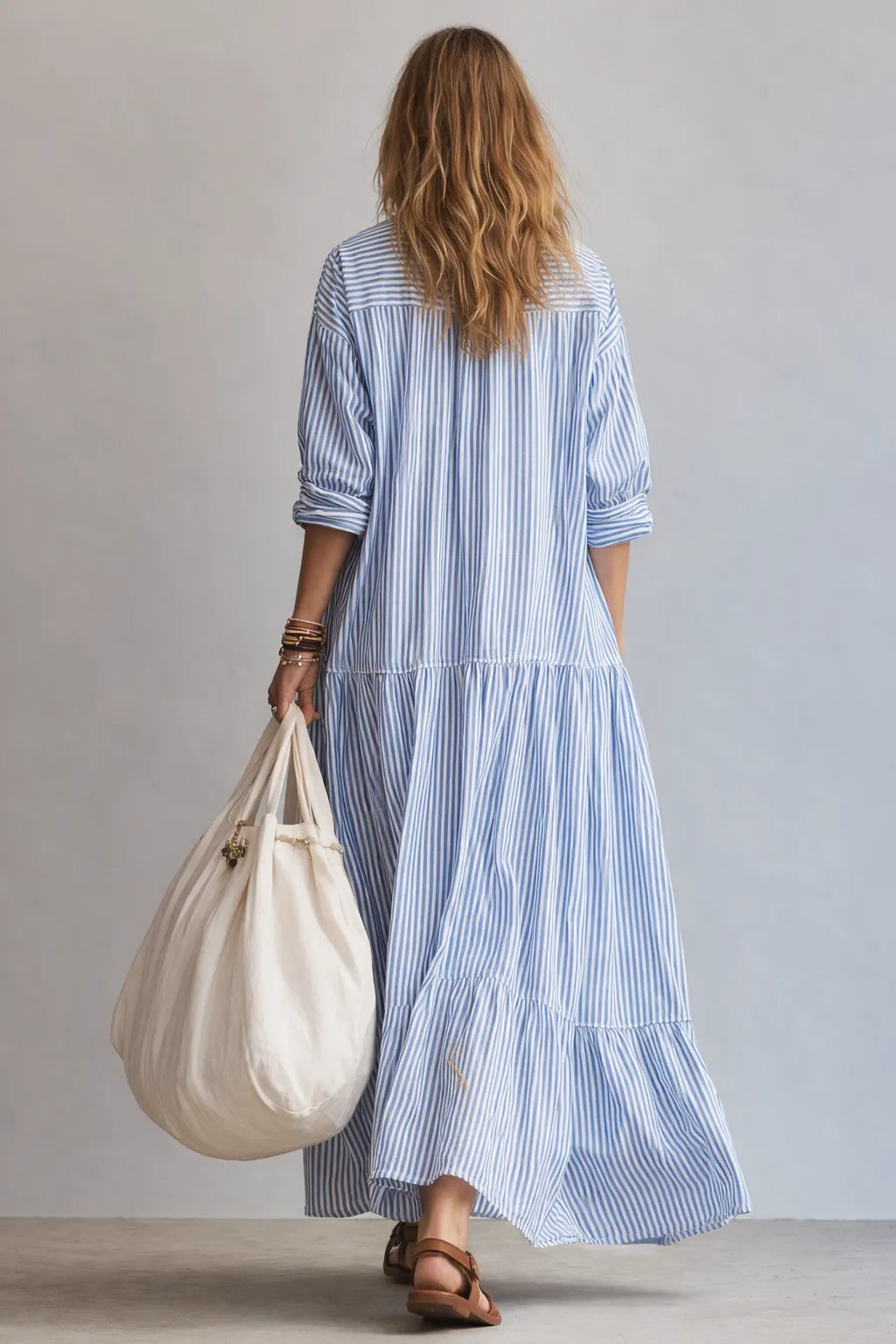 Blue Stripe Relaxed Shirt Maxi Dress