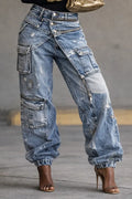 Women's Two-Piece Workwear Zipper Casual Jeans
