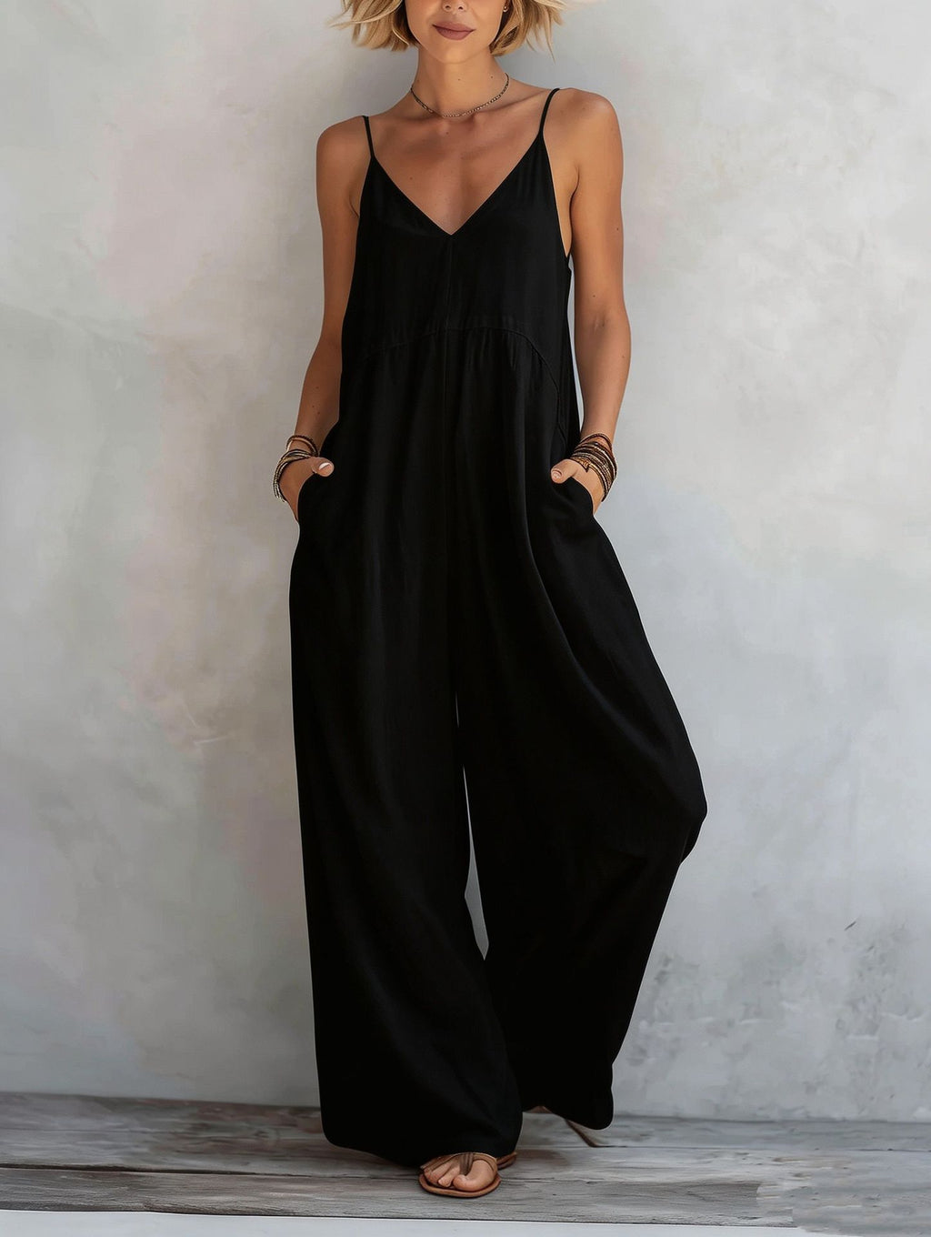 Women's Casual White Cotton-linen Blend Sleeveless Loose Jumpsuit