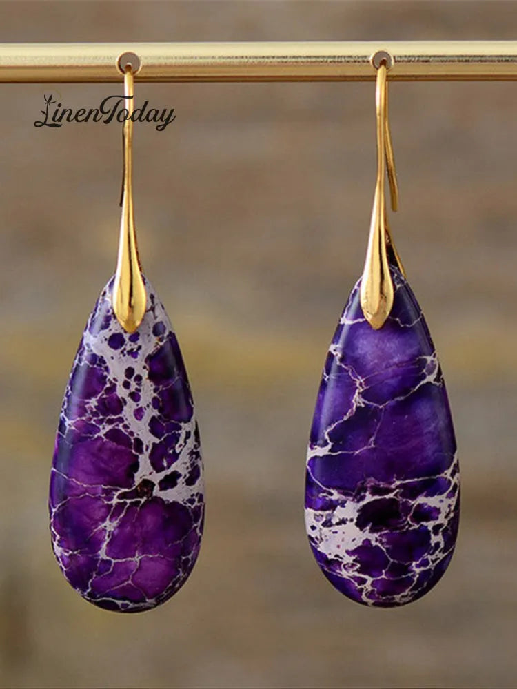Women's Natural Teardrop Shape Emperor Stone Earrings