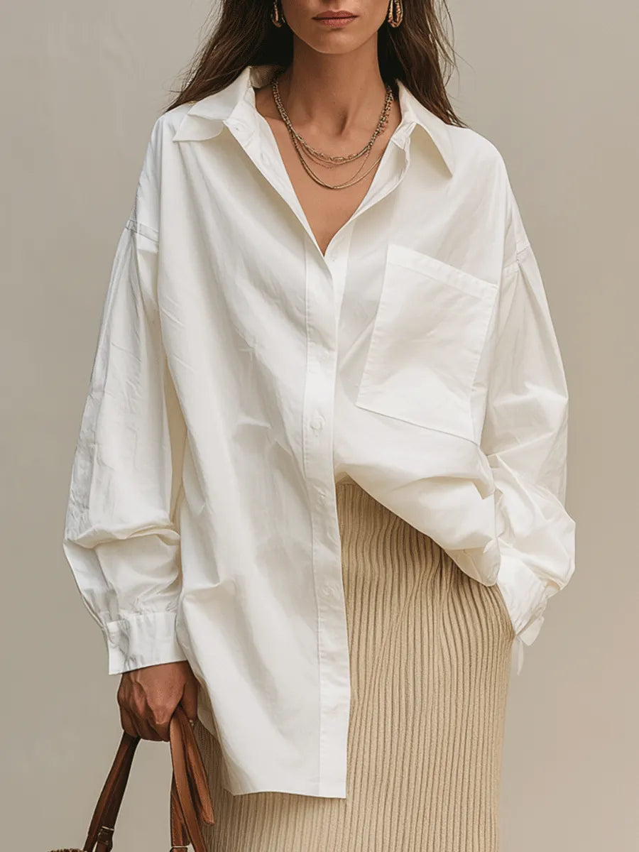 Modern Bohemian White Shirt & Soft Ribbed Midi Skirt Set