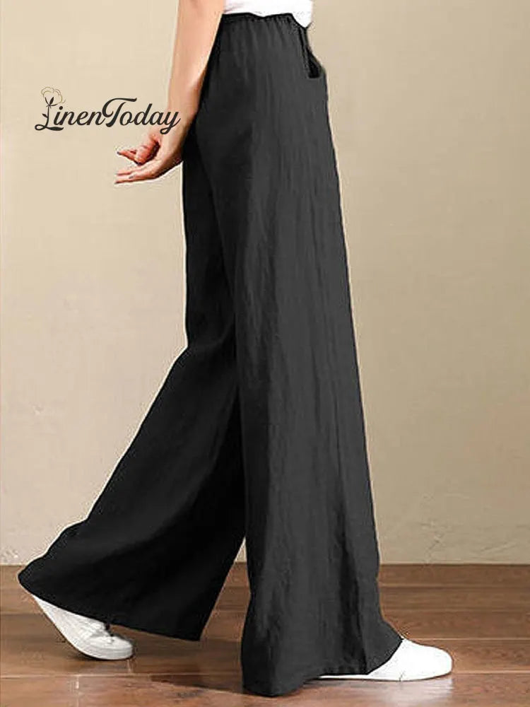 Women's Solid Color Loose Elegant Casual Simple Cotton And Linen Pants