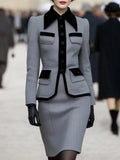 Elegant Herringbone Blazer & Pencil Skirt Set