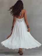Effortless Boho Lace Halter Neck Flowy Lightweight Maxi Dress