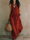 Effortless Bohemian Loose Fit Terracotta Red Top And Trousers