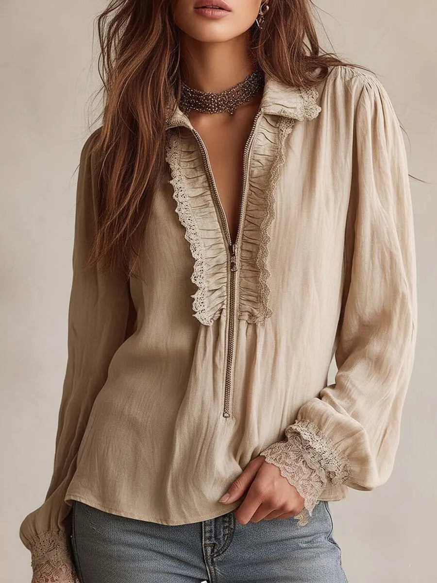 Victorian Ruffle Lace Zip Blouse
