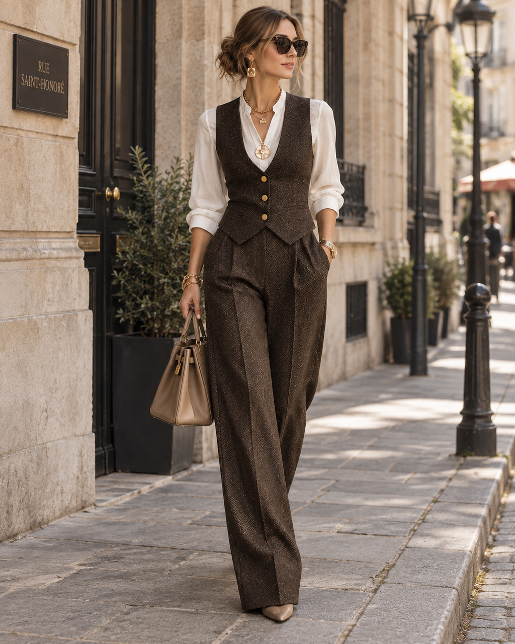 Quiet Luxury Herringbone Wool Fitted Espresso Brown Two-Piece Suit