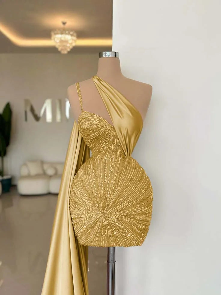 One Shoulder Sleeveless Short Homecoming Dress With Beading HC0152
