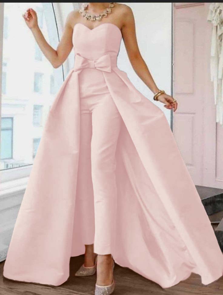 Cocoslly Stuning Pink Sweetheart Sleeveless Strapless High Waist jumpsuit