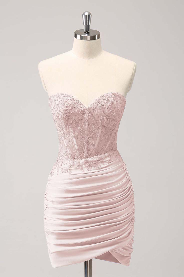 Cocoslly Chic Sweetheart Sleeveless Pleated Short Homecoming Dress With Embroidery | Lavender Satin HC0085