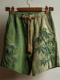 Japanese Bamboo Embroidered Gradient Dyed Linen Shorts