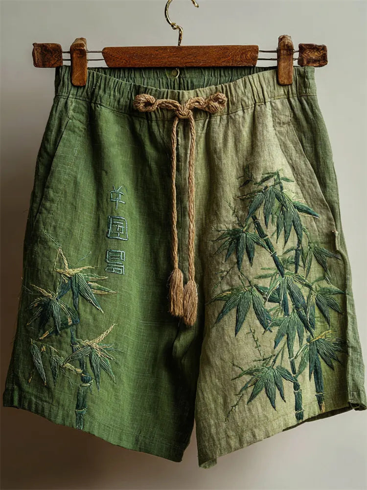 Japanese Bamboo Embroidered Gradient Dyed Linen Shorts