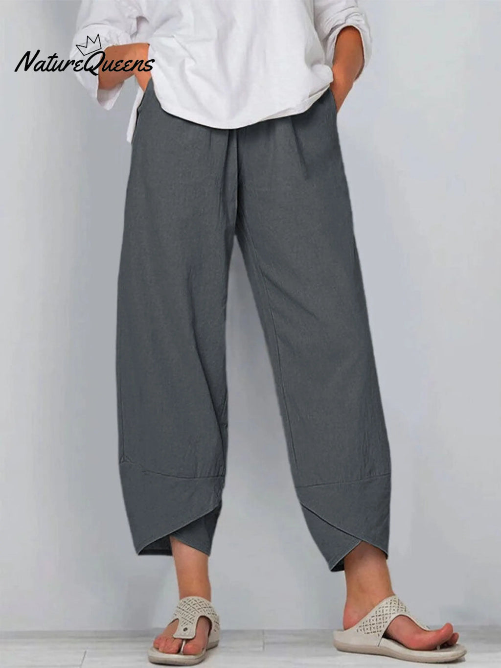 Women's Solid Color Loose Elegant Casual Simple Cotton And Linen Ninth Pants