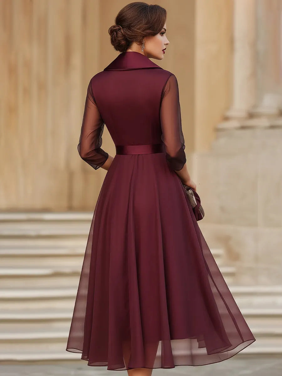 Elegant Wrap Midi Dress With Sheer Sleeves