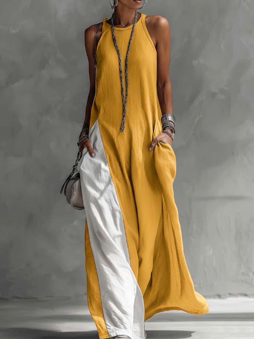 Casual And Cozy Color-blocked Cotton Dress