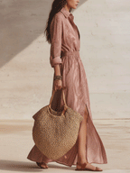 Romantic Bohemian-Style In Soft Pink Cotton Floral Print Maxi Dress
