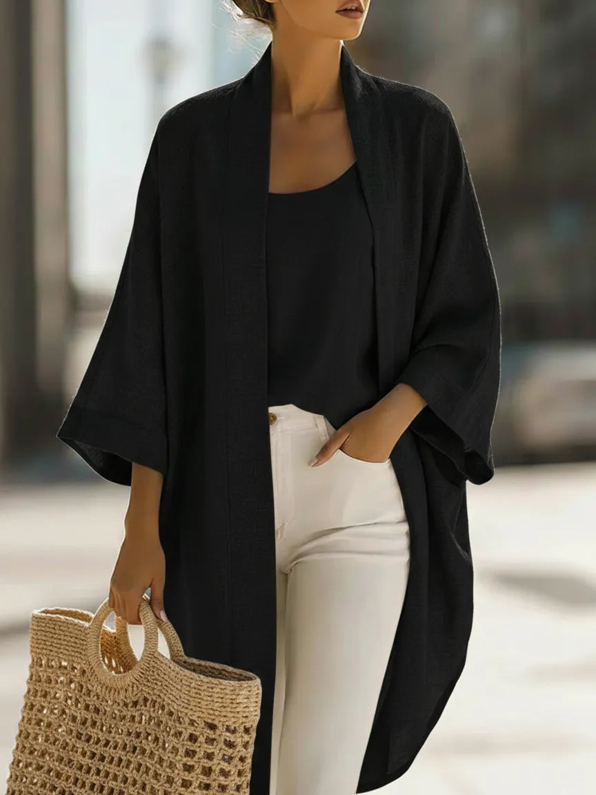 Cozy Minimalist Loose Cardigan And Vest Linen Set