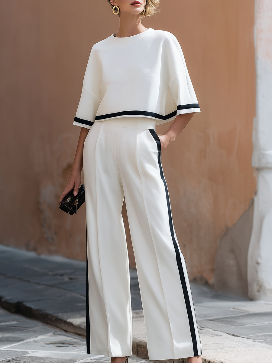 White Boxy Top & Wide-Leg Pants Set