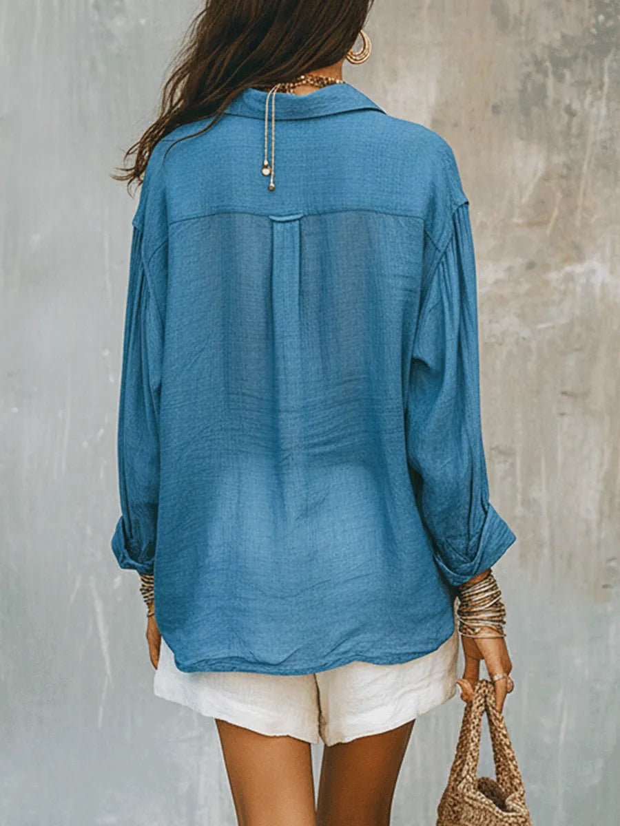 Bohemian Style Soft Blue Lightweight Shirt And Shorts