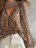 Bohemian Style Chiffon Brown Leopard Print Top