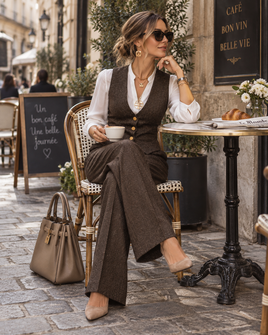 Quiet Luxury Herringbone Wool Fitted Espresso Brown Two-Piece Suit