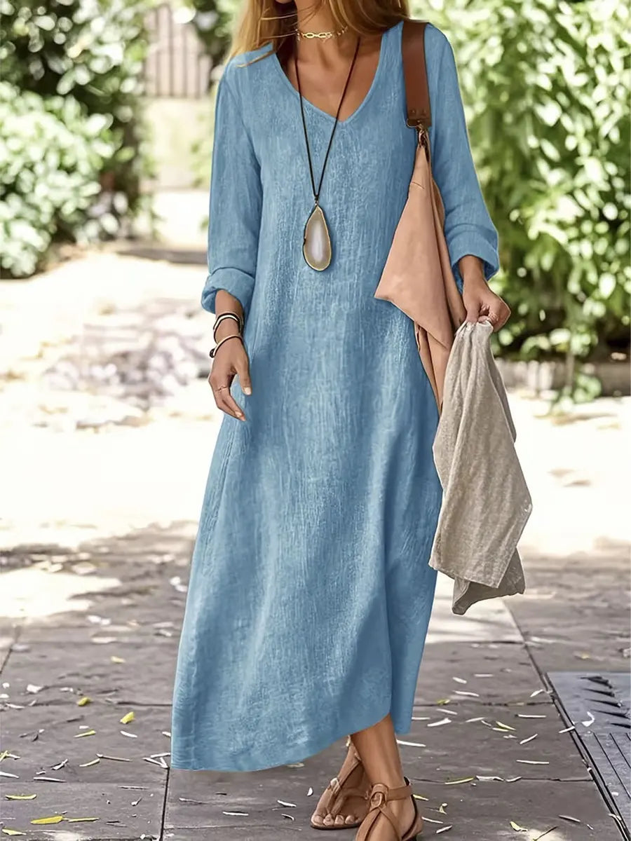Women's Loose Solid Color Art Casual Cotton And Linen Dress