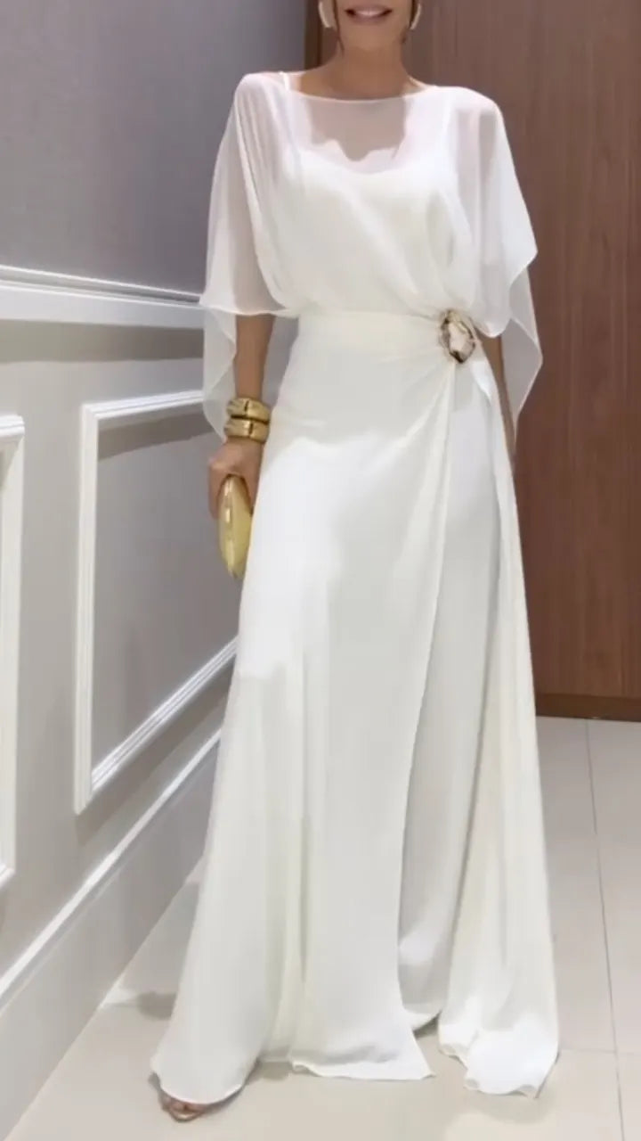 Women's Two-Piece Chiffon Casual Set (Faux Two-Piece Top + Faux Two-Piece Pants)