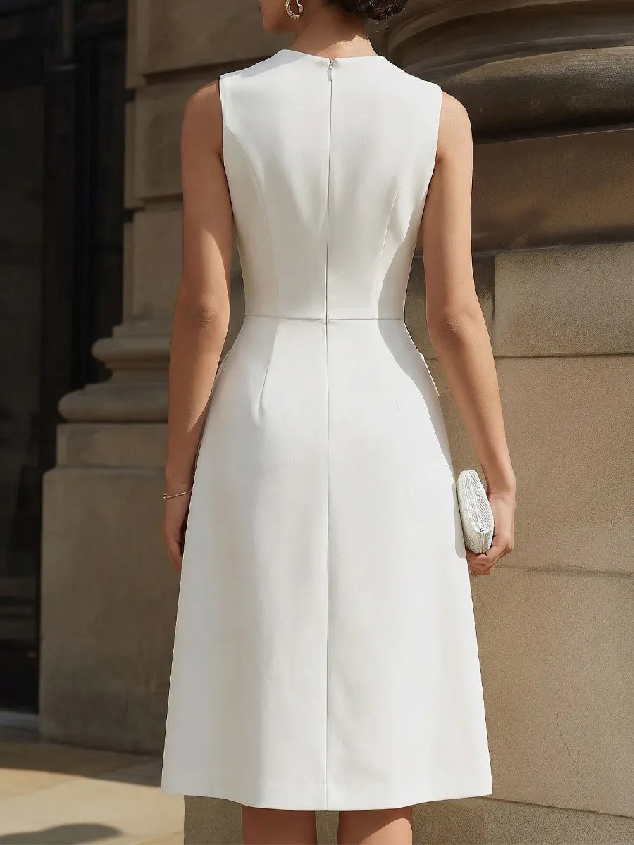 Structured Sleeveless Flap Pocket Midi Dress