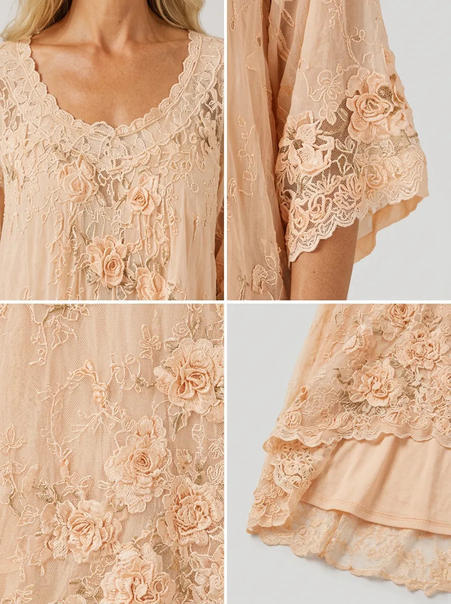Women's Boho Floral Embroidered Lace Printed Maxi Dress
